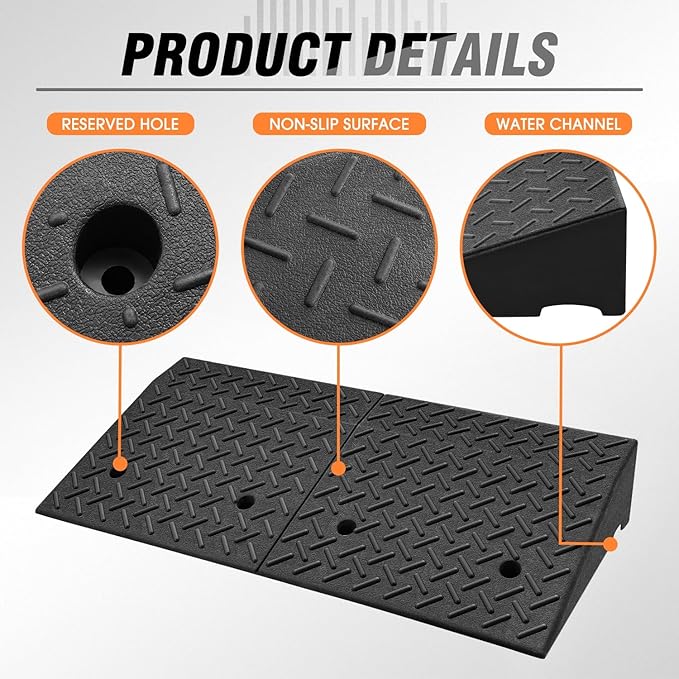 DNA MOTORING 6.3" Rise Rubber Curb Ramp Heavy Duty Loading Driveway Ramp - Image 5