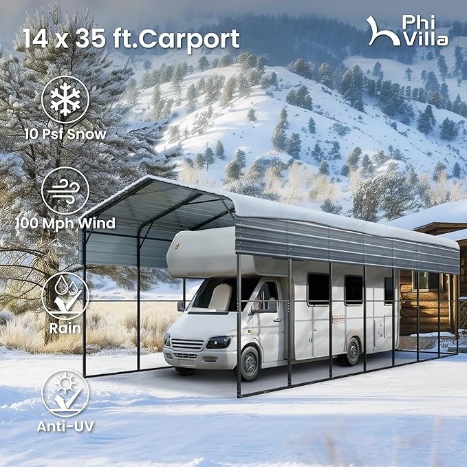 PHI VILLA 35 x 14 ft Heavy Duty Metal Carport - Image 2