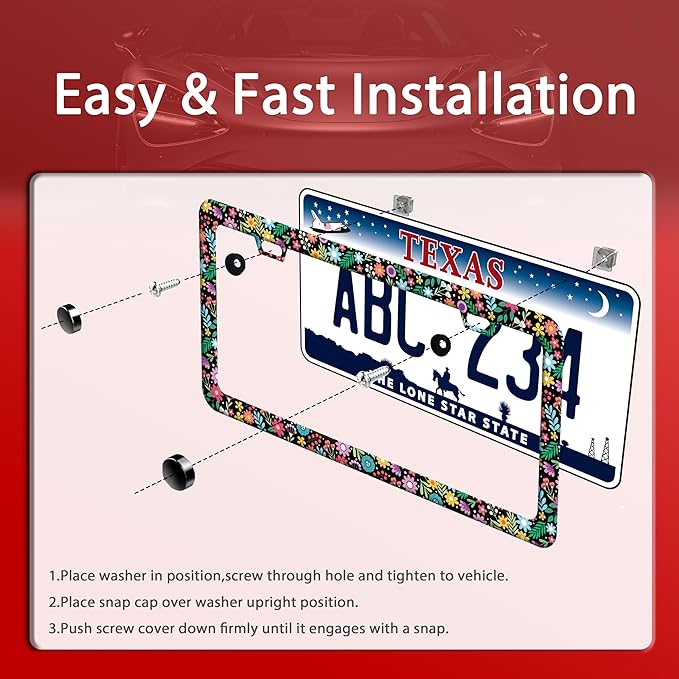Colorful Flowers License Plate Frame Funny Floral License Plate Frames - Image 3
