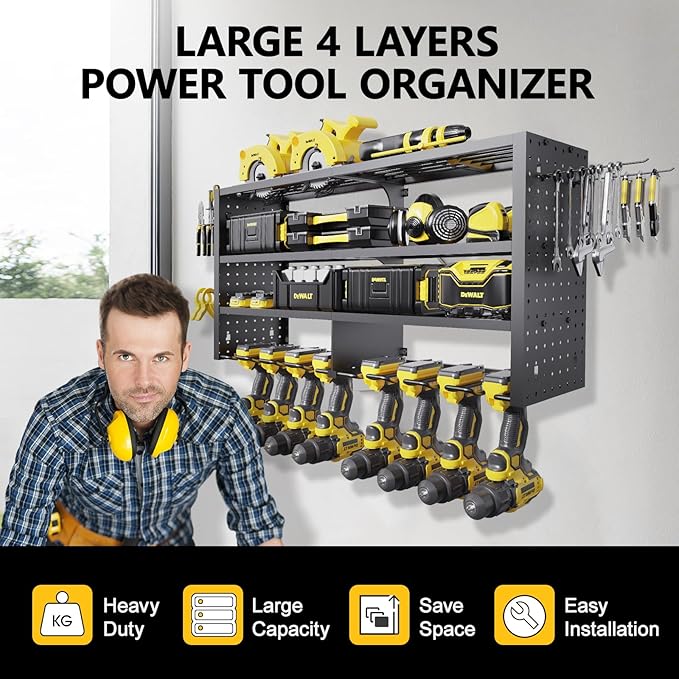 Large Power Tool Organizer Wall Mount, 4 Layer Garage Storage Cordless Tool - Image 2