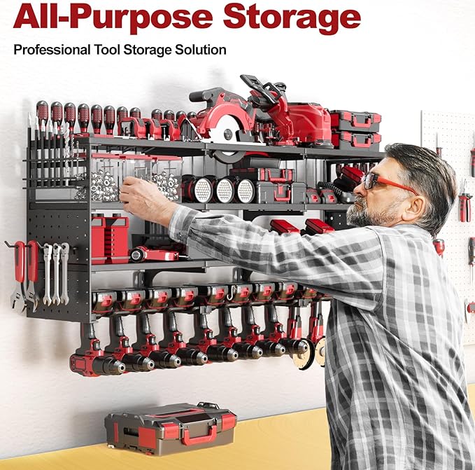 52" W Large Power Tool Organizer Wall Mount -12 Drill Holder - Image 7
