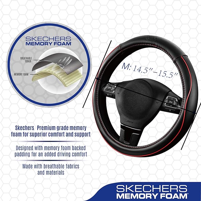 Skechers Memory Foam Steering Wheel Cover, Piping Microfiber Leather Steering - Image 3