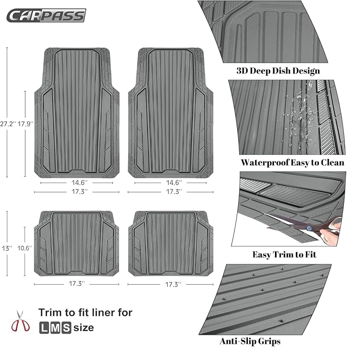 CAR PASS Heavy Duty Sporty Rubber Car Mats, Deep Dish All Weather Car Floor - Image 4