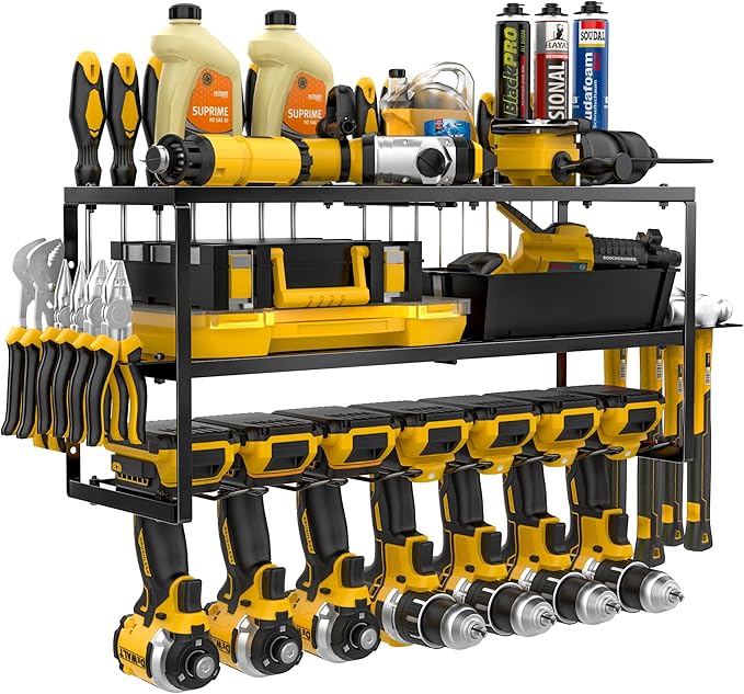 Power Tool Organizer-7 Drill Holder Wall Mount, Garage Organization Storage by masadi