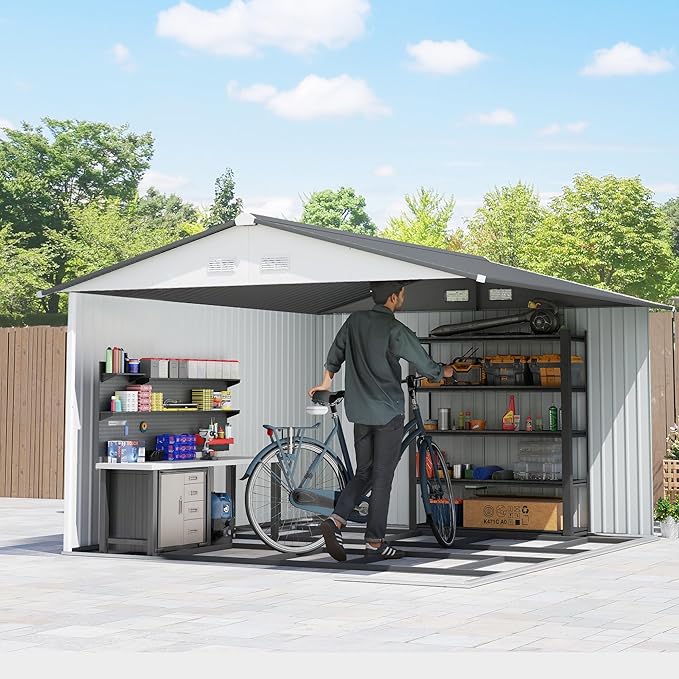 Outsunny 11' x 9' Outdoor Storage Shed, Garden Tool Metal Shed - Image 9