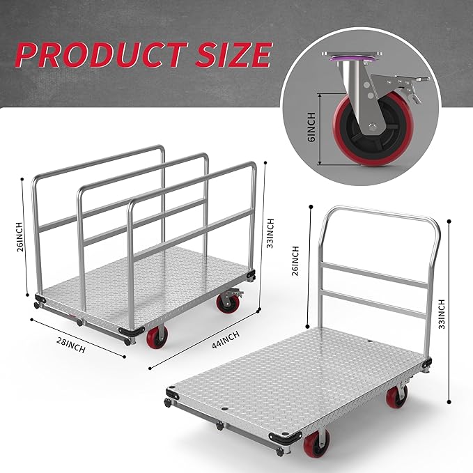 Extra Large Steel Panel Cart Dolly, 2IN1 Heavy Duty Drywall Lumber Truck - Image 7