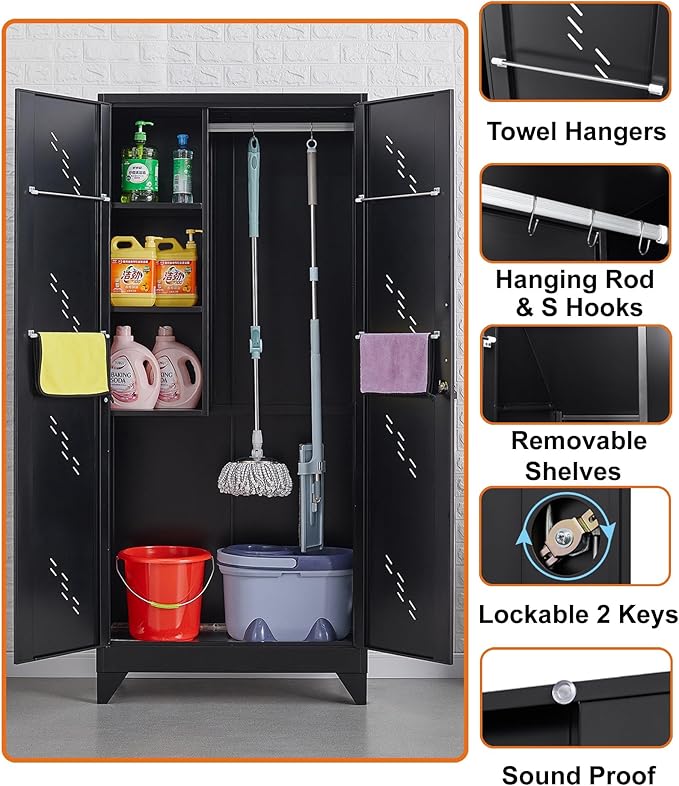 75" Metal Storage Cabinet with Lockable Doors, Functional Garage Storage Cabinet - Image 6