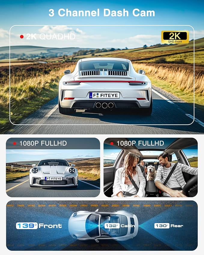 3 Channel 4K Dash Cam, IMX335 STARVIS Sensor, 4K+2K Front and Inside, - Image 2