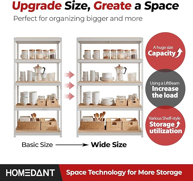HOMEDANT White 5 Tier Laminated Boltless Heavy Duty Garage Storage Adjustable - Image 9
