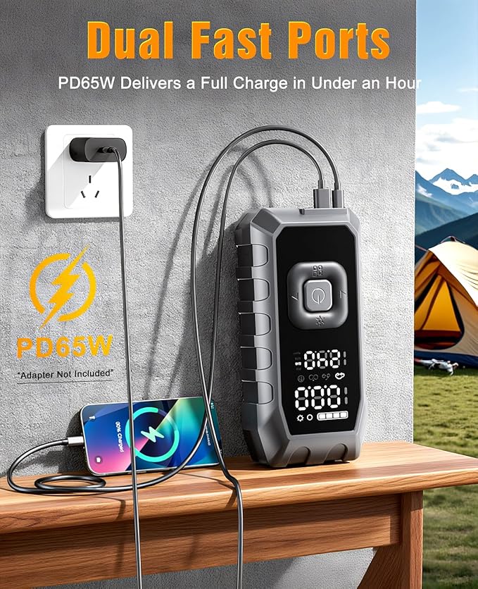 Tire Inflator Portable Air Compressor, 65W Fast Charge 180PSI Cordless Electric - Image 3