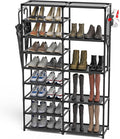 Tall Garage Shoe Rack Large Capacity, Two Rows Versatile Hooks Storage Boot by CSXGBAB