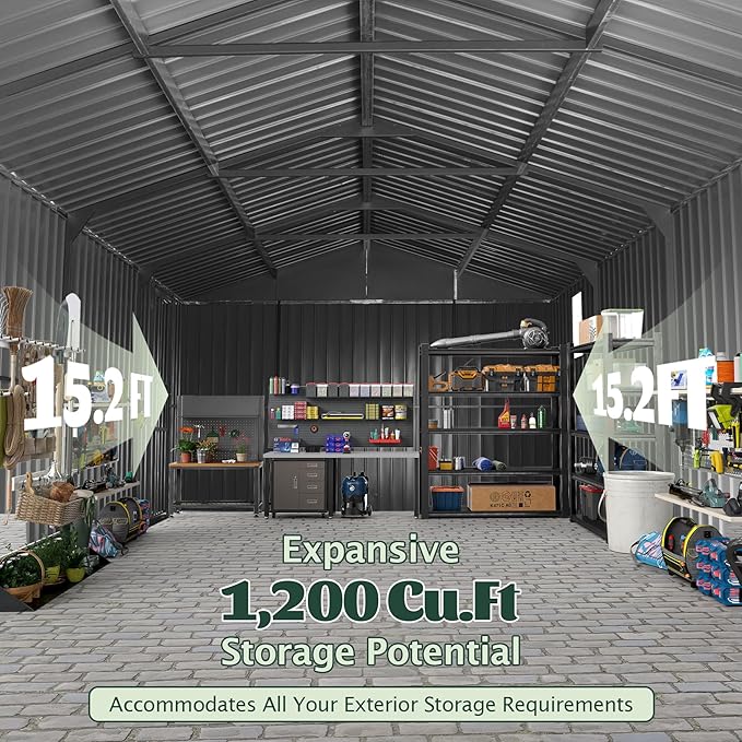 Domi 12’x15’ Outdoor Metal Garage Shed, Weatherproof Enclosed Carport - Image 8