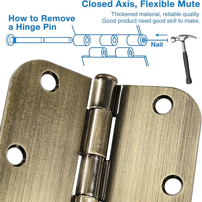 18 Pack Door Hinges Antique Brass 3.5 Inch Interior 3 1/2" Round 5/8" Radius - Image 4