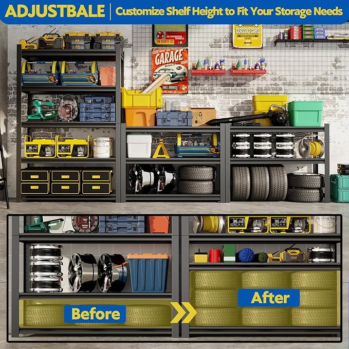 72''H Garage Shelving Heavy Duty, 2500LBS Storage Shelves, 5-Tier Adjustable - Image 4
