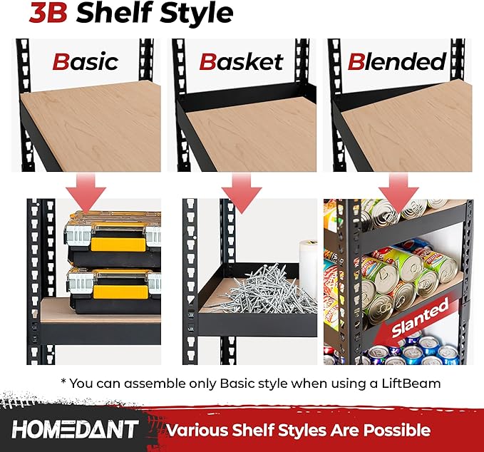 HOMEDANT 5-Tier Laminated Boltless Heavy Duty Metal Shelving Unit Adjustable - Image 4
