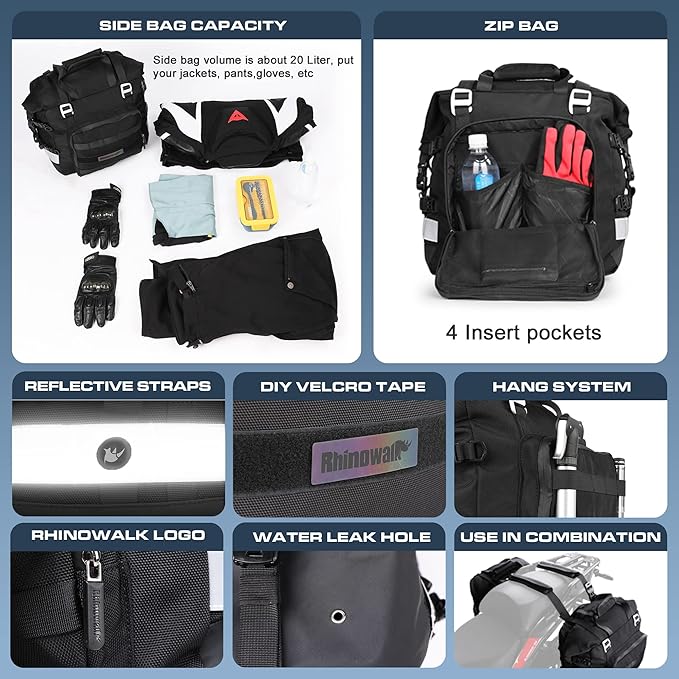Rhinowalk Motorcycle Saddlebags Waterproof 20-25L Motorcycle Side bag Motorbike - Image 4