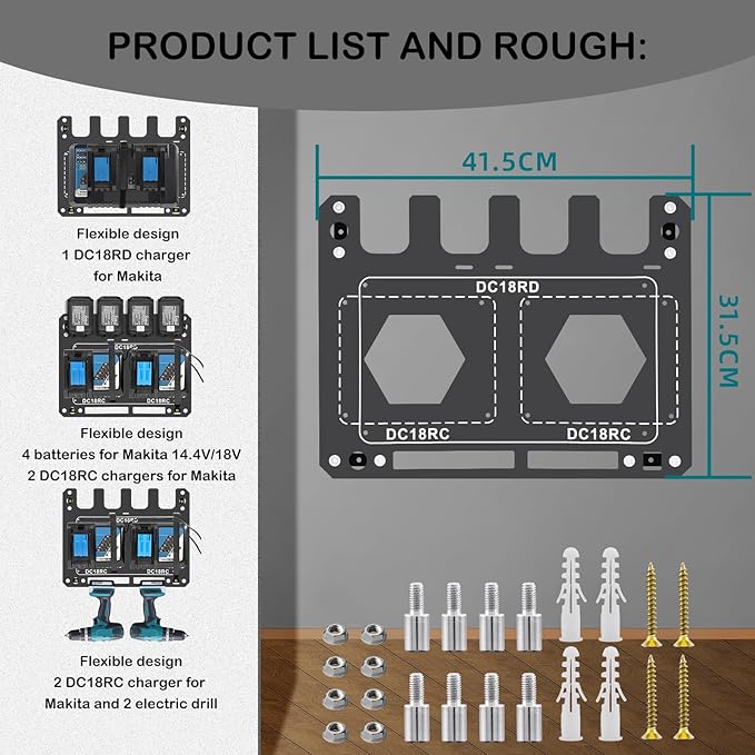 Charger Mount for Makita DC18RC, DC18RD Charger, Wall Mount for Makita 4X - Image 3