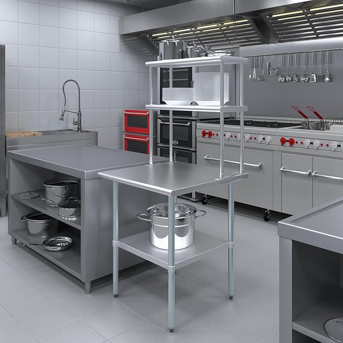 Amgood Stainless Steel Work Table Double Tier Overshelf | Metal Kitchen Prep - Image 5