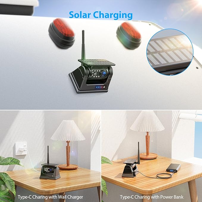 4 Magnetic Solar Wireless Backup Camera HD1080P 9" Loop Recording Monitor - Image 5