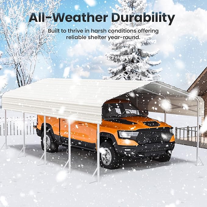 12x20ft Heavy Duty Metal Carport – Outdoor Galvanized Garage, Sturdy Structure - Image 5