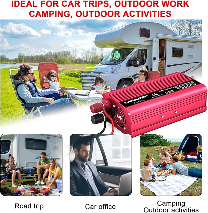 Power Inverter 700W/1500W Dual AC Outlets and USB Charging Port DC 12V to 110V - Image 7