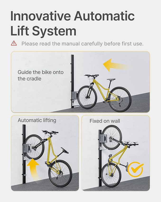 monTEK Automatic Lift EBike Rack – Fits 24-29" Tires, Heavy-Duty Vertical Wall - Image 2