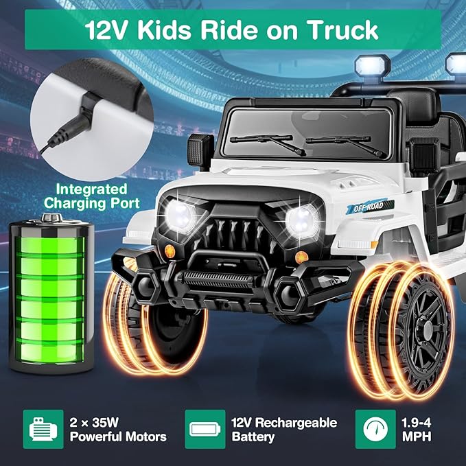 Costzon 12V Kids Ride on Truck Car, Electric Vehicle w/Remote Control, Threaded - Image 3