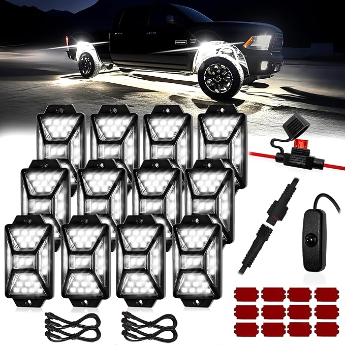 12 Pods Pure White LED Rock Lights Kit by AutoBuero