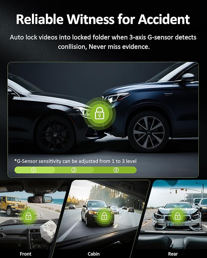 4K 3 Channel Dash Cam Front Rear Inside，STARVIS Sensor, 5GHz WiFi, 64GB Card - Image 7