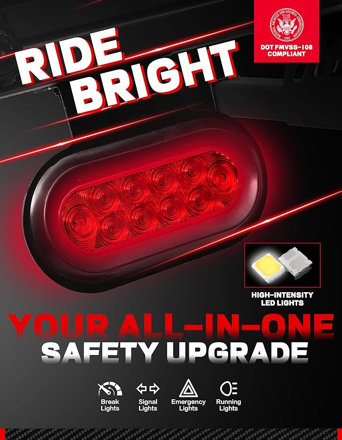 Young Bike Rack Brake Light & Plate Kit, 6 Inch 10LEDs Oval Red LED Tail Light - Image 3