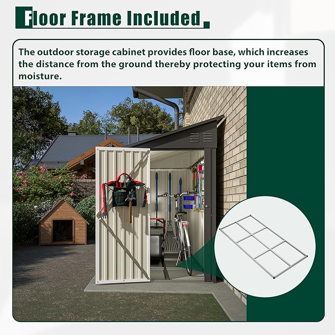 4x8 FT Outdoor Storage Shed, Lean to Metal Shed W/Floor Included, Garden - Image 4