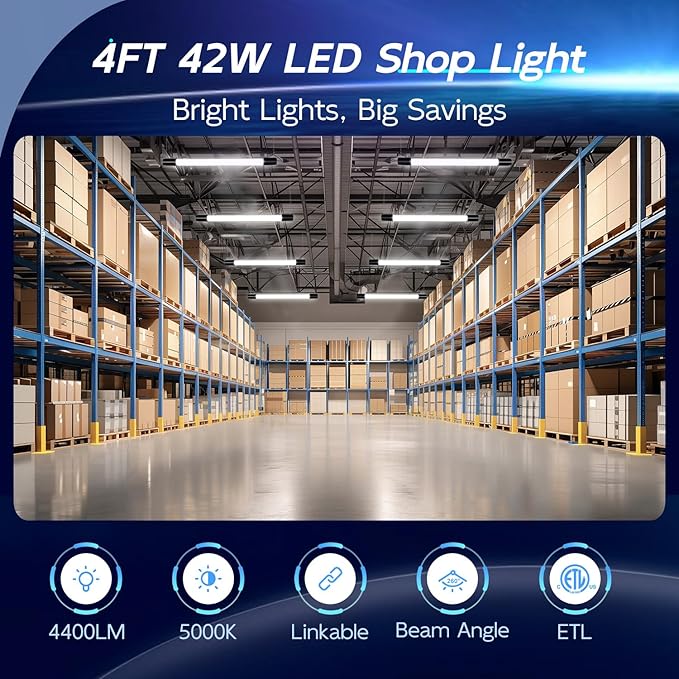 hykolity 10 Pack 4FT Linkable LED Shop Light, Utility Shop Light Fixture - Image 2