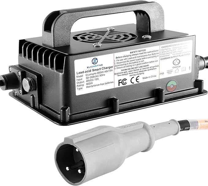 800W Lead Acid Battery Charger 48 Volt 15 AMP 3-Pin Original Gray One-Piece by Eliumsync
