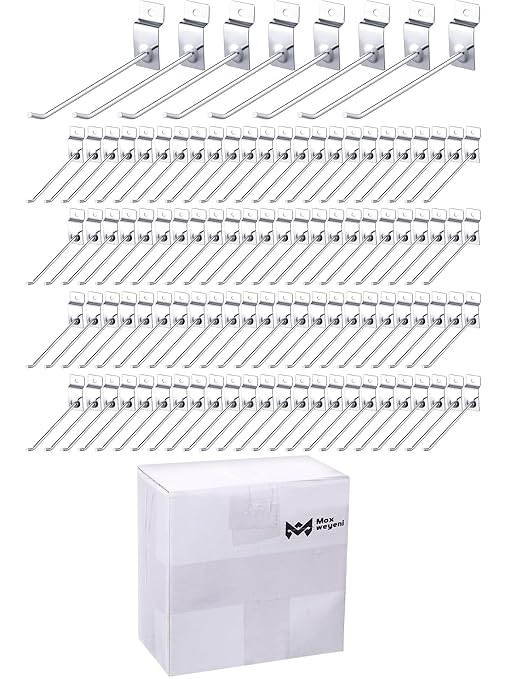 Moxweyeni 100 Pcs Heavy Duty Slatwall Panel Hooks Hanging Metal Slat Wall - Image 8