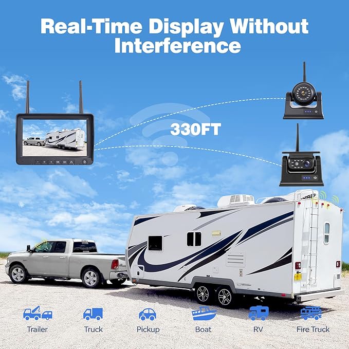 7" 3-Magnetic Wireless RV Backup Camera, HD1080P DVR Monitor, IP69 Waterproof & - Image 7