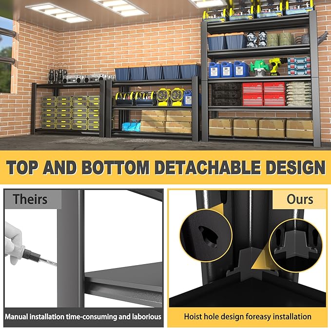 76" H x 60" W x 24" D 5-Tier Heavy Duty Garage Shelving Unit, 3000 LBS Capacity - Image 4