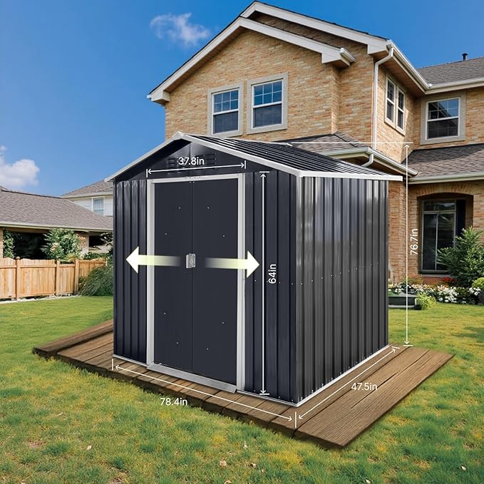 7' x 4.3' Outdoor Storage Shed, Sturdy Metal Building w/Windows & Lockable Doors - Image 4