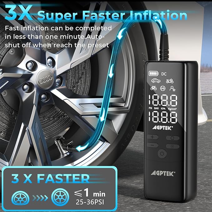 AGPTEK Tire Inflator Portable Air Compressor-150PSI & 5000mAh Tire Pressure - Image 2