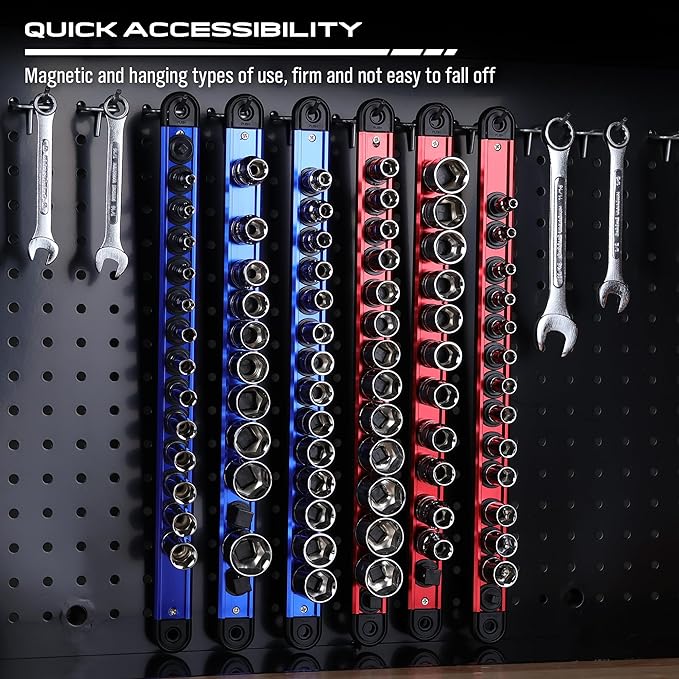 Magnetic Socket Holder Organizer Set: 6-Piece Detachable 1/4, 1/2 Socket Trays - Image 6
