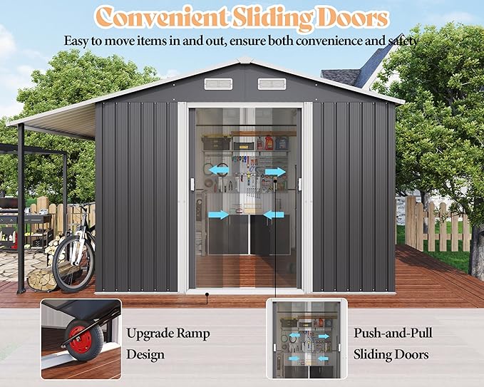 Jocisland 10.6x10.3x6.3 FT Galvanized Metal Storage Shed - Image 5