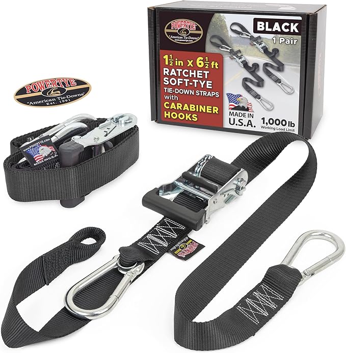 PowerTye 1.5in x 6.5ft Heavy Duty Ratchet Tie-Down Straps by PowerTyeMFG