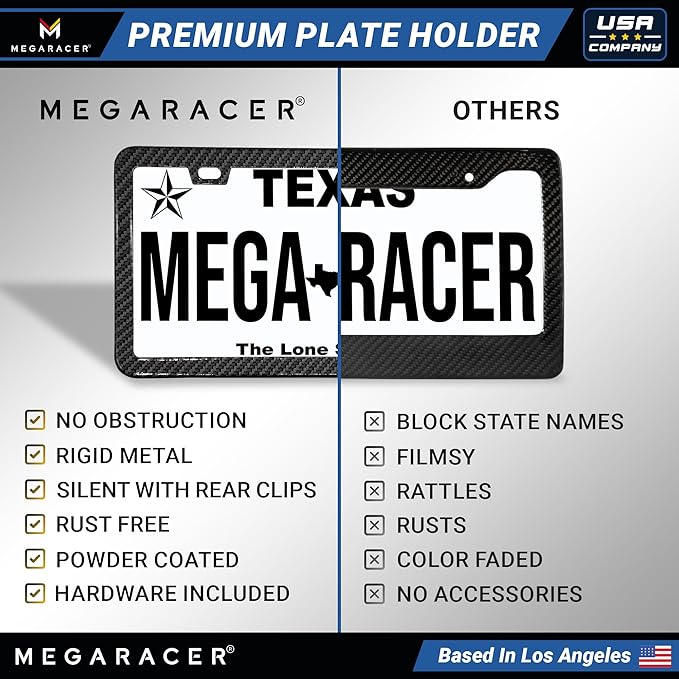 Premium Slim Carbon Fiber Design License Plate Frames – 2 Pack, Rust-Free - Image 5