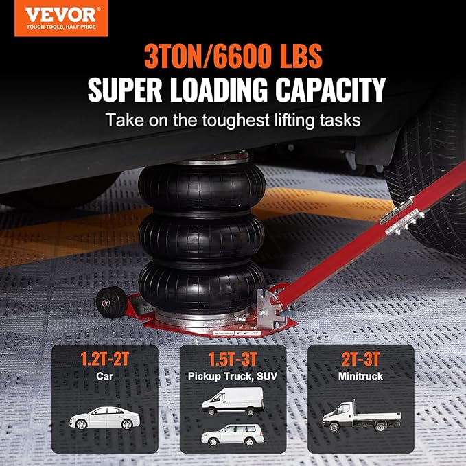 VEVOR Air Jack, 3 Ton/6600 lbs Triple Bag Air Jack, Air Bag Jack Lift Range - Image 2