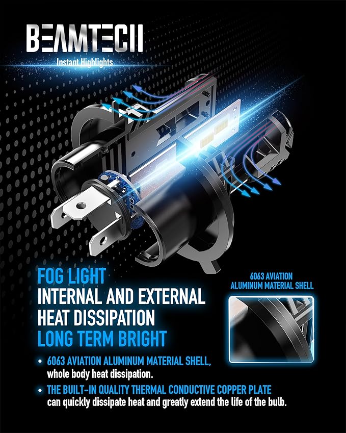BEAMTECH H4 Bulb, Fanless In Line 9003 Fog Light Bulb 6500K Xenon White Fog - Image 8