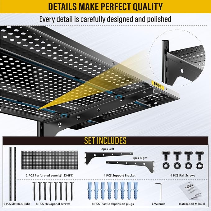 2 Tier 1.3x4ft Garage Shelving Wall Mounted, 400 lbs Load Capacity，15.6x48inch - Image 6