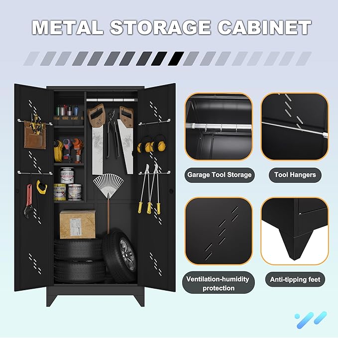 Metal Garage Storage Cabinet, 75” Cleaning Tool Cabinet - Image 4