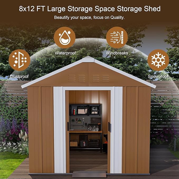 6 x 4 FT Outdoor Storage Shed, Metal Garden Tool Shed - Image 5
