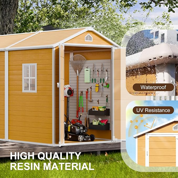 8x6 FT Resin Storage Shed, Waterproof Outdoor Shed w/Floor Included, 2 Windows - Image 5
