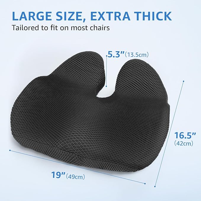 Extra Large Office Chair Cushion, Sciatica & Hip Pain Relief, Booster Pad - Image 3