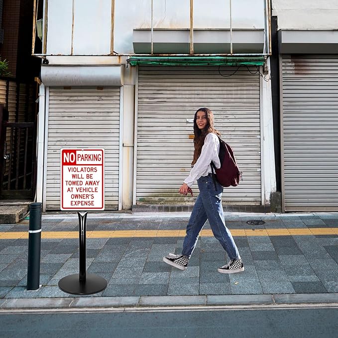 Parking Sign Post 49" Heavy Duty Cast Iron Parking Signs Stand, Movable Sign - Image 7